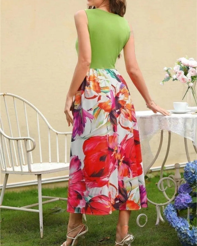 Printed Round Neck Sleeveless Dress