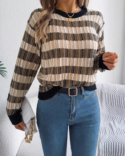 Striped Round Neck Long Sleeve Sweater