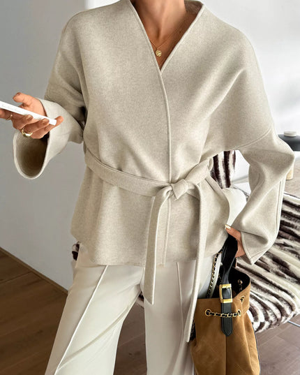 Surplice Dropped Shoulder Tie Belt Outerwear