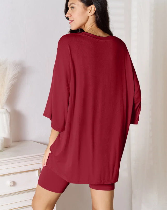 Basic Bae Full Size Soft Rayon Three-Quarter Sleeve Top and Shorts Set