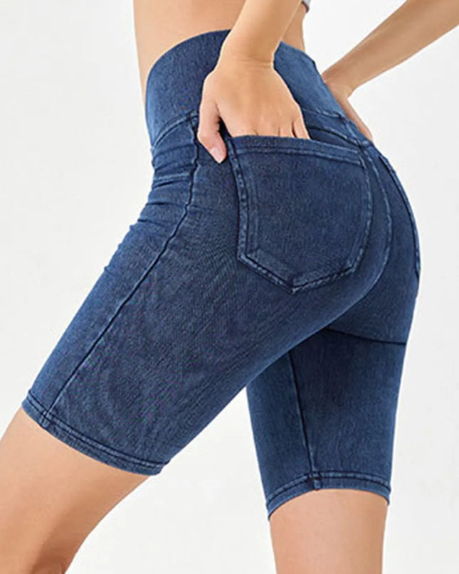 Basic Bae Asymmetrical Waist Denim Shorts with Pockets