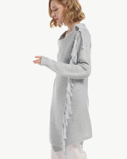 Angel Wings One-Button Tassel Tie Asymmetrical Hem Cardigan