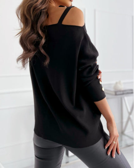 Asymmetrical Neck Buttoned Top