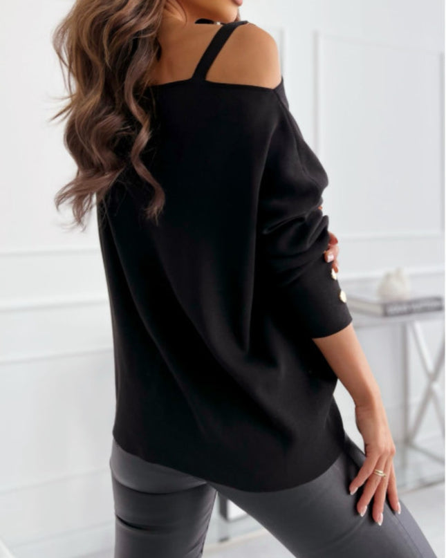 Asymmetrical Neck Buttoned Top