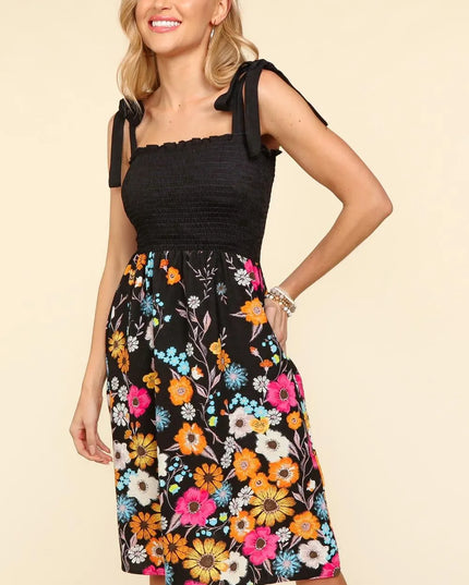 Haptics Smocked Cami Floral Dress Black