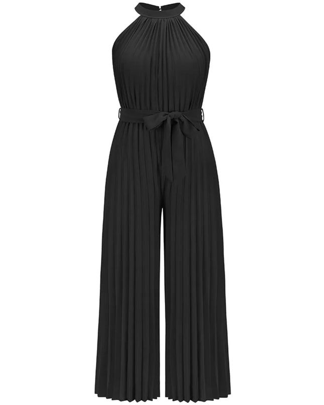 Cutout Tied Pleated Sleeveless Jumpsuit