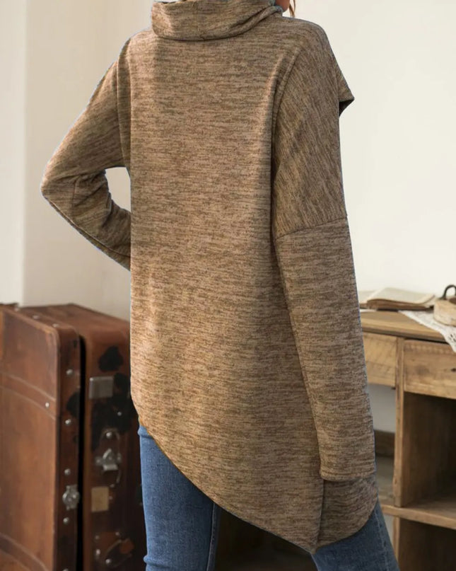 Asymmetrical Hem Cowl Neck Long Sleeve T-Shirt