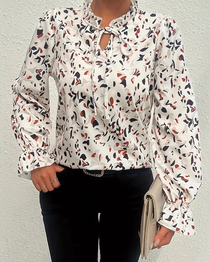 Printed Ruffled Long Sleeve Blouse