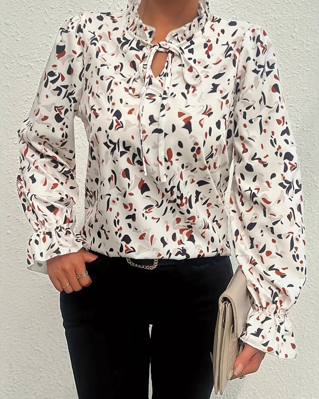 Printed Ruffled Long Sleeve Blouse