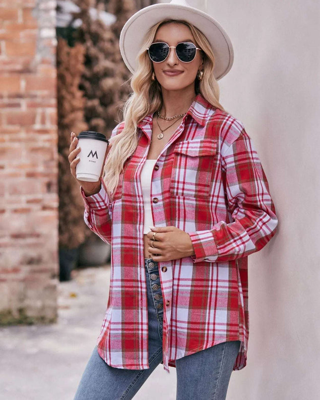 Plaid Button-Down Long Sleeve Shirt