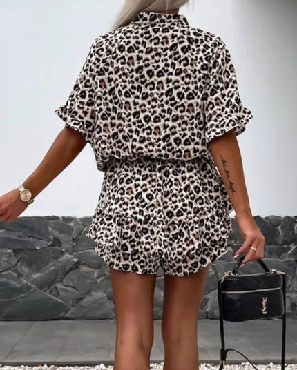 Leopard Print Button-Up Shirt Dress with Ruffle Hem