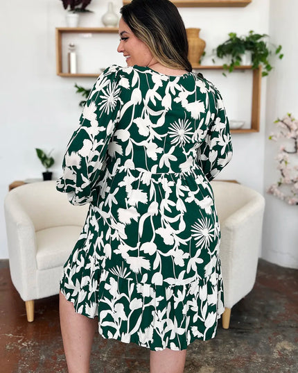 Double Take Full Size Printed Ruffle Hem Dress with Pocket