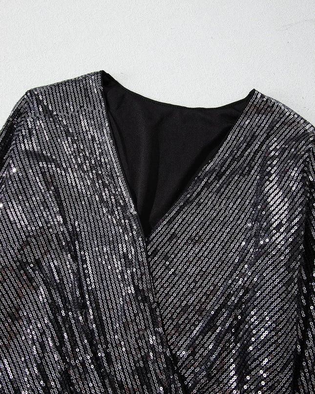 Sequin Surplice Long Sleeve Bodysuit