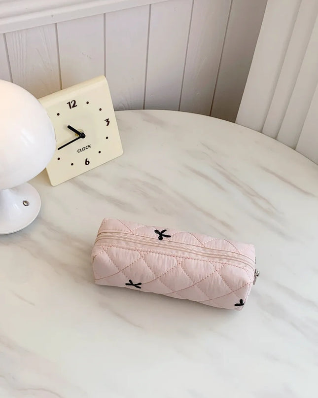 Bow Embroidered Quilted Storage Bag
