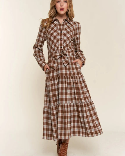 And the Why Plaid Tiered Midi Shirt Dress