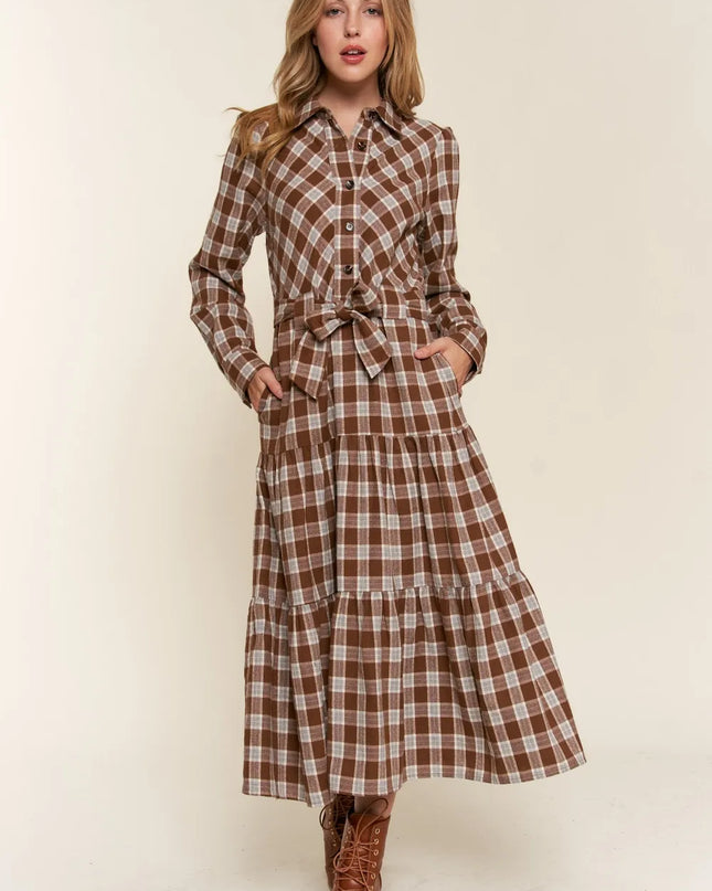 And the Why Plaid Tiered Midi Shirt Dress