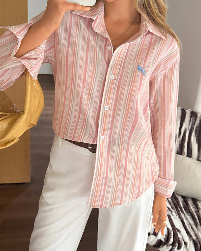 Striped Button Up Long Sleeve Shirt Pink