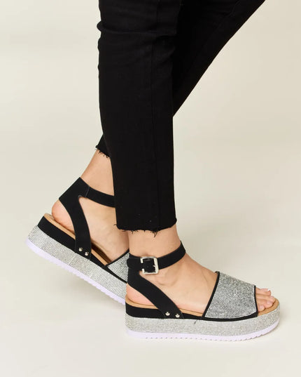 Forever Link Rhinestone Buckle Strappy Wedge Sandals