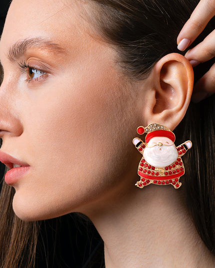 Rhinestone Alloy Santa Earrings
