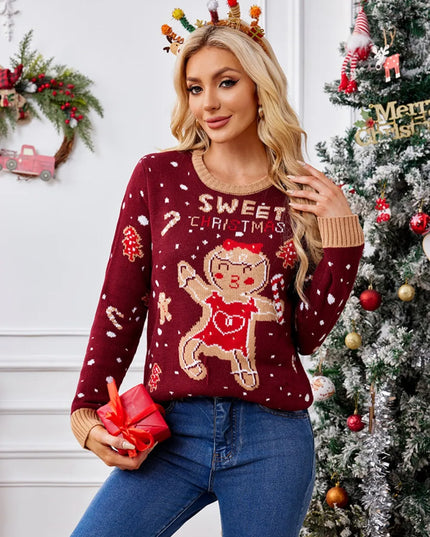 Gingerbread Round Neck Long Sleeve Sweater