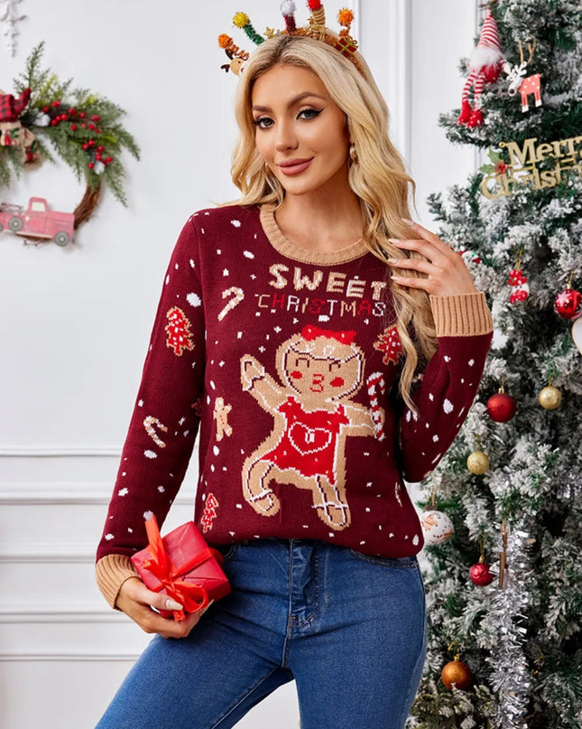 Gingerbread Round Neck Long Sleeve Sweater