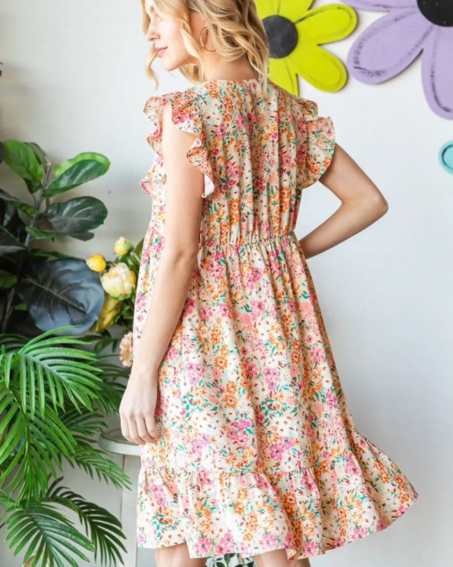 Heimish Full Size Floral Ruffled V-Neck Dress