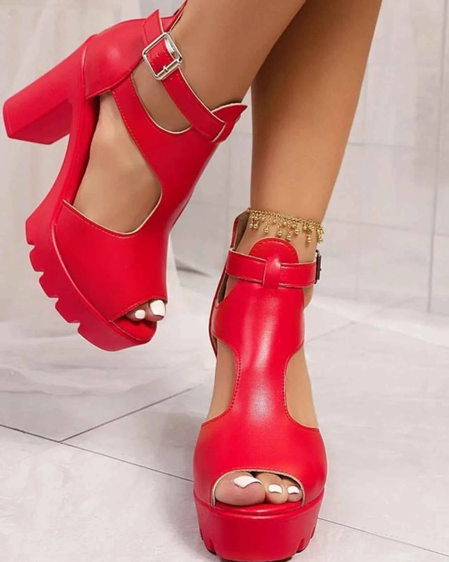 Cutout Block Heels Sandals