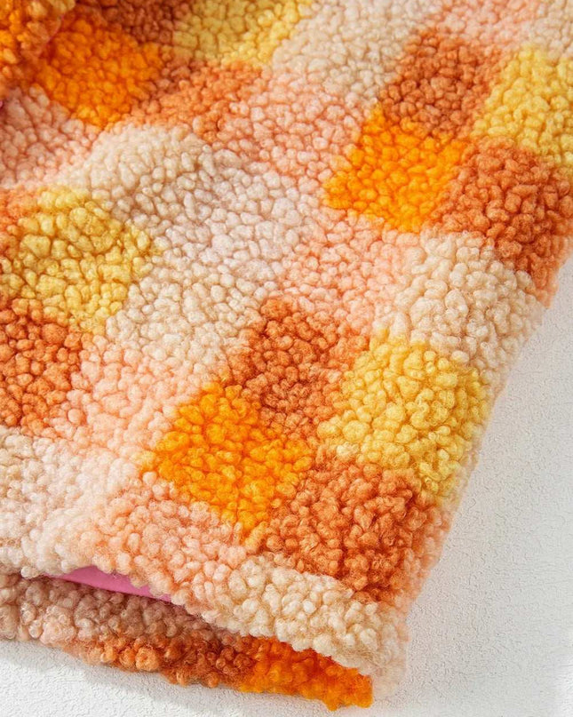 Checkered Long Sleeve Sherpa Hooded Jacket