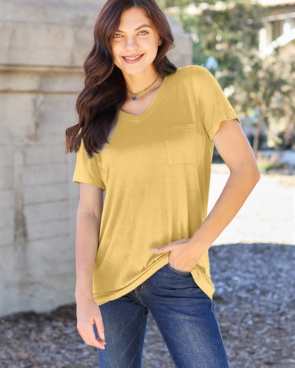 Basic Bae Bamboo Full Size V-Neck Short Sleeve T-Shirt Yellow