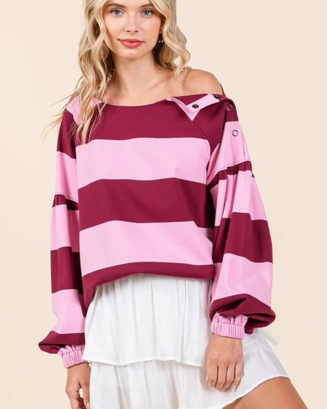 Mittoshop Striped Snap Shoulder Long Sleeve T-Shirt