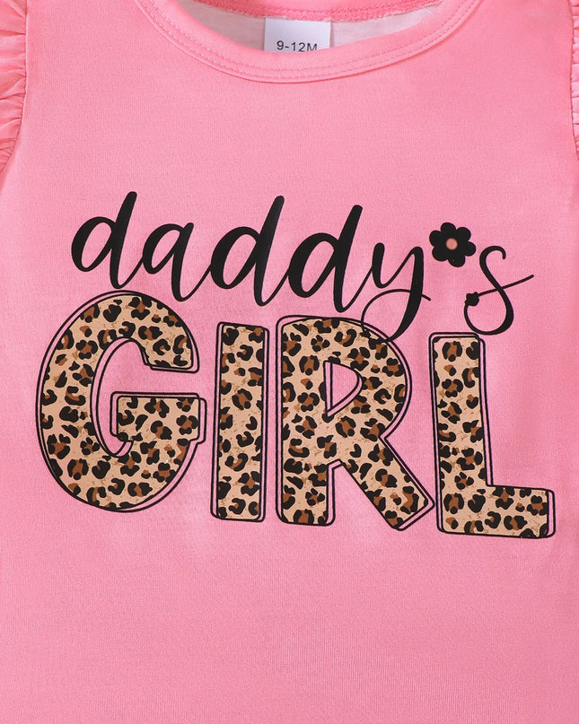 Children's Headband Letter Ruffle Sleeve Top and Shorts 3-Piece Set