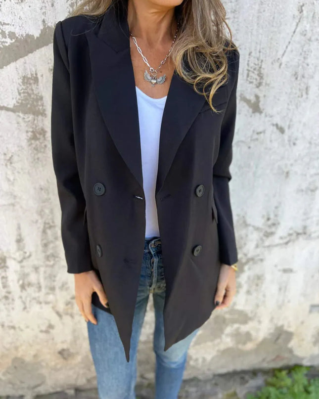 Full Size Collared Neck Long Sleeve Blazer Black