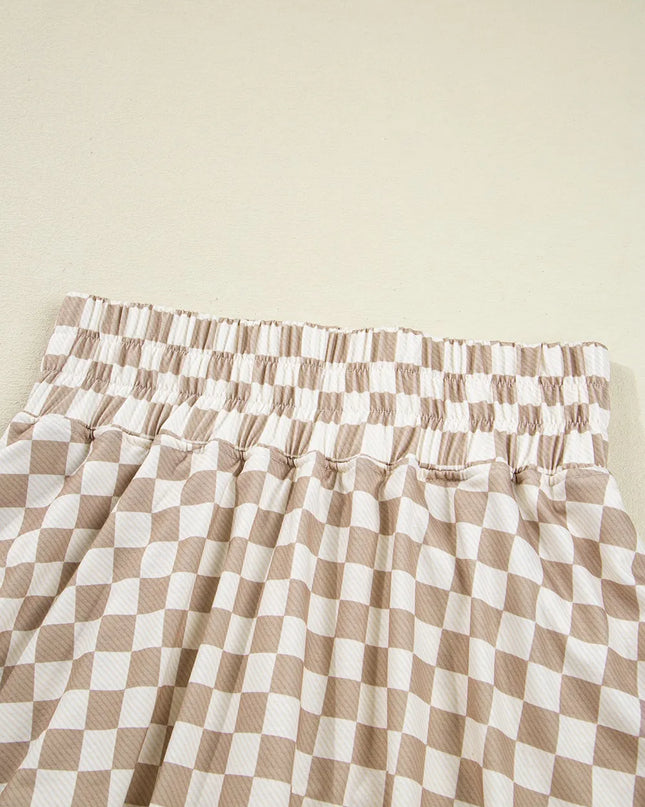 Checkered Long Sleeve Top and Skirt Two-Piece Set