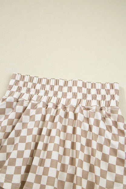 Checkered Long Sleeve Top and Skirt Two-Piece Set