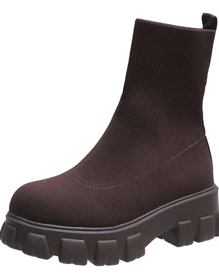 Round Toe Platform Boots Coffee