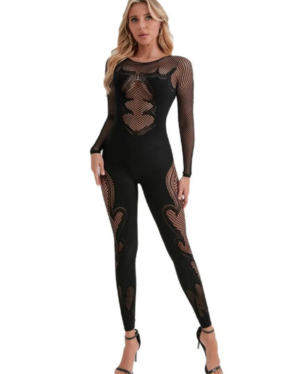 Fishing Net Sheer Long Sleeve Jumpsuit