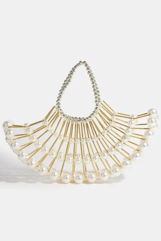 Fame Pearl and Metallic Tube Crescent Handbag Pearl one size