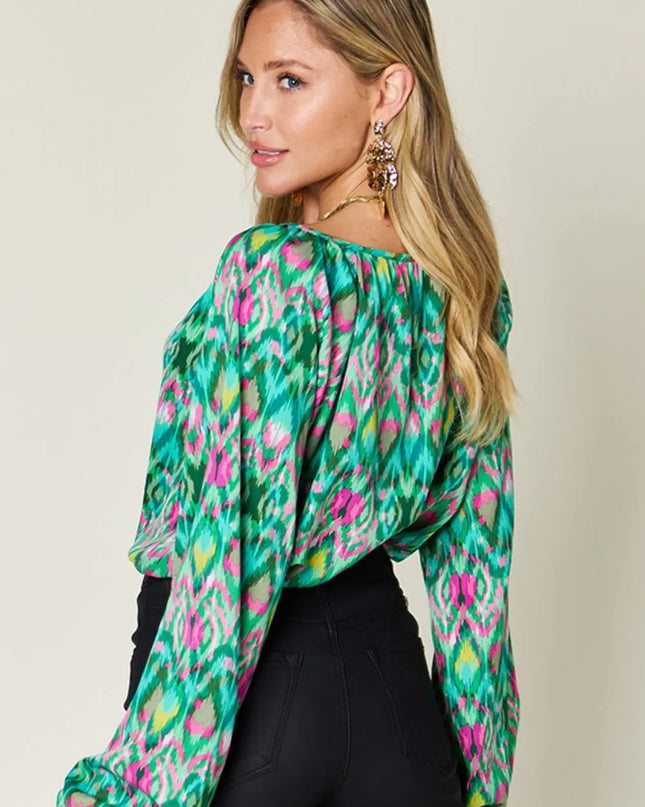 Double Take Full Size Printed Balloon Sleeve Blouse