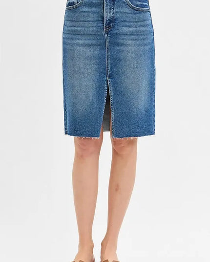 RISEN Full Size High Rise Front Slit Pencil Skirts Plus Size