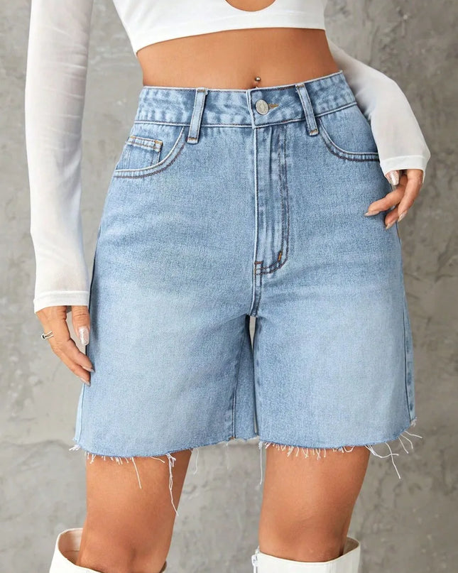 Frayed Hem Denim Shorts 