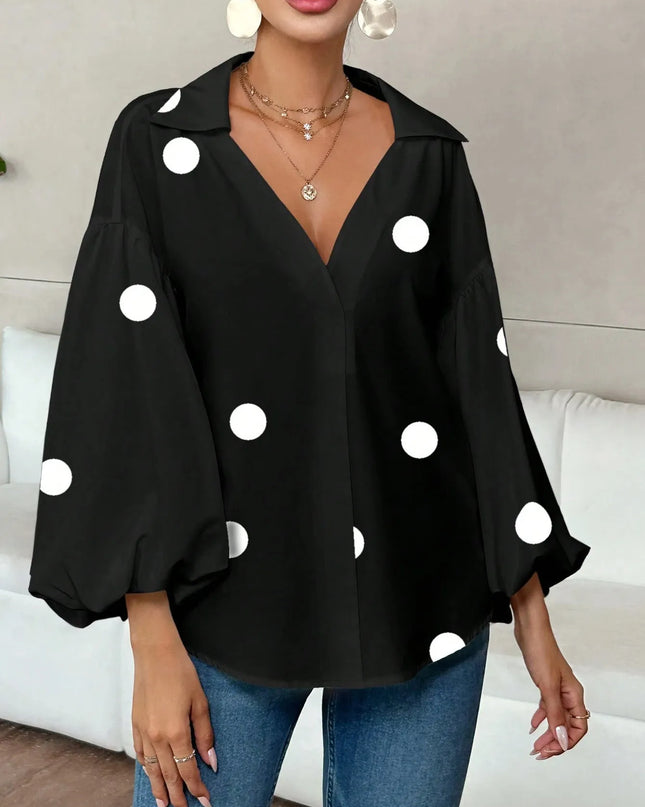 Polka Dot Balloon Sleeve Blouse