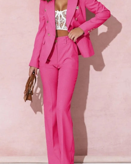 Full Size Lapel Collar Long Sleeve Blazer and Pants Set Plus Size