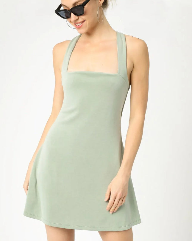 Umgee Crisscross Square Neck Active Dress Sage