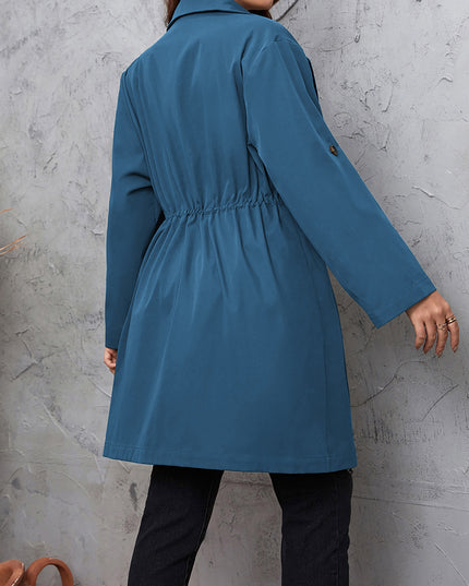 Honey Plus Size Lapel Collar Drawstring Roll-Tab Sleeve Trench Coat