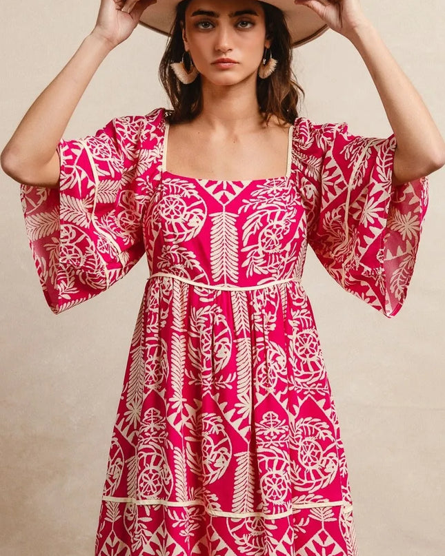 BiBi Aztec Woven Printed Contrast Binding Dress