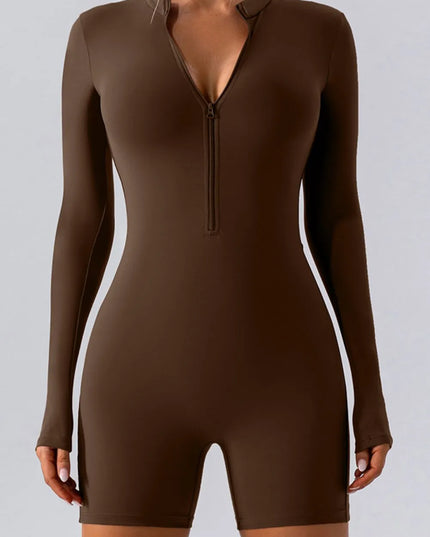 Half Zip Long Sleeve Active Romper 