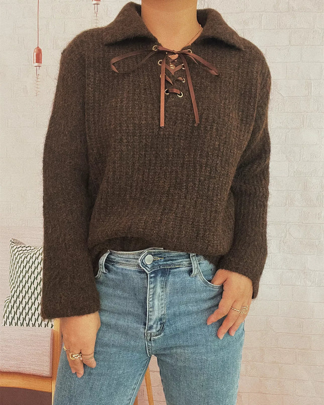 Lace Up Long Sleeve Sweater