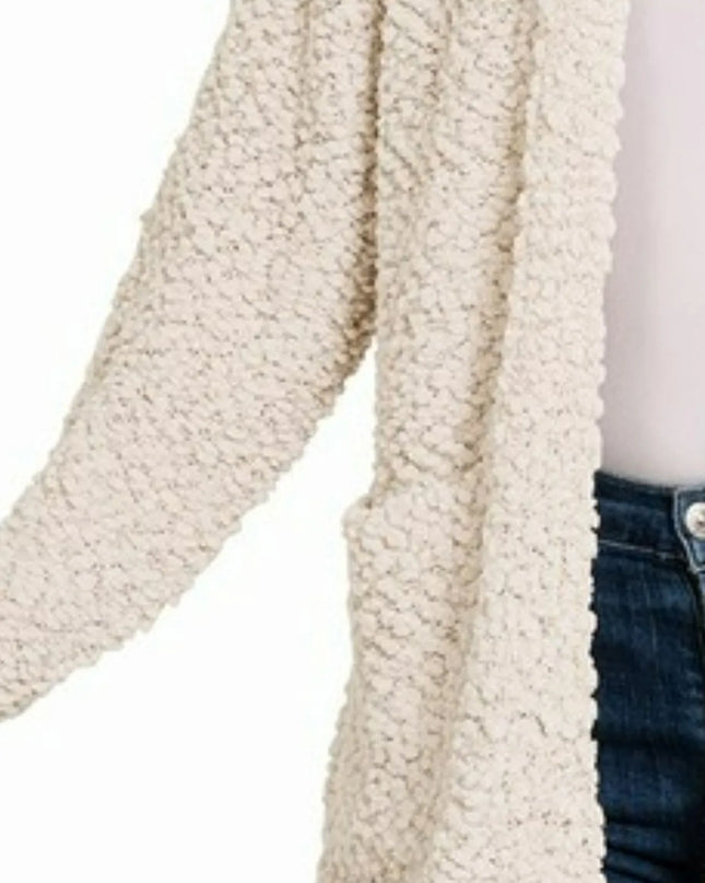 Zenana Long Sleeve Popcorn Sweater Cardigan with Pockets