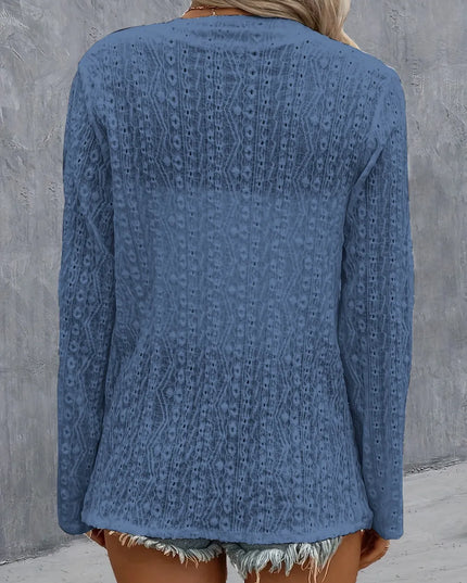 Eyelet Roll-Tab Sleeve Cardigan