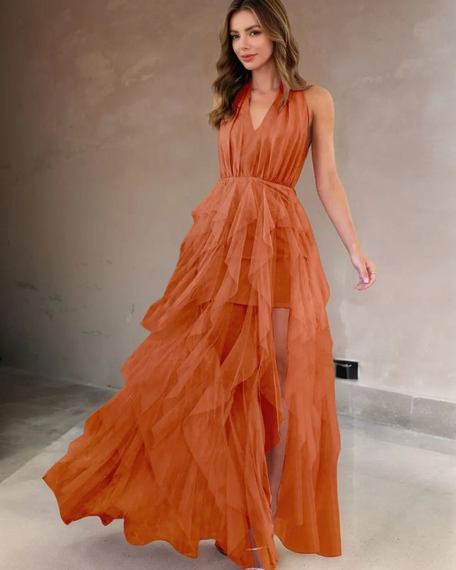 Halter Neck Irregular Mesh Dress